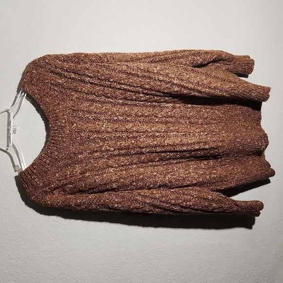Liz Claiborne Womens Sweater Size L Wool Blend Brown Cable Knit Crew Neck Bibbed - Picture 4 of 8